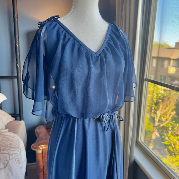 Vintage Navy Blue Chiffon Maxi Dress - Picture 4 of 14